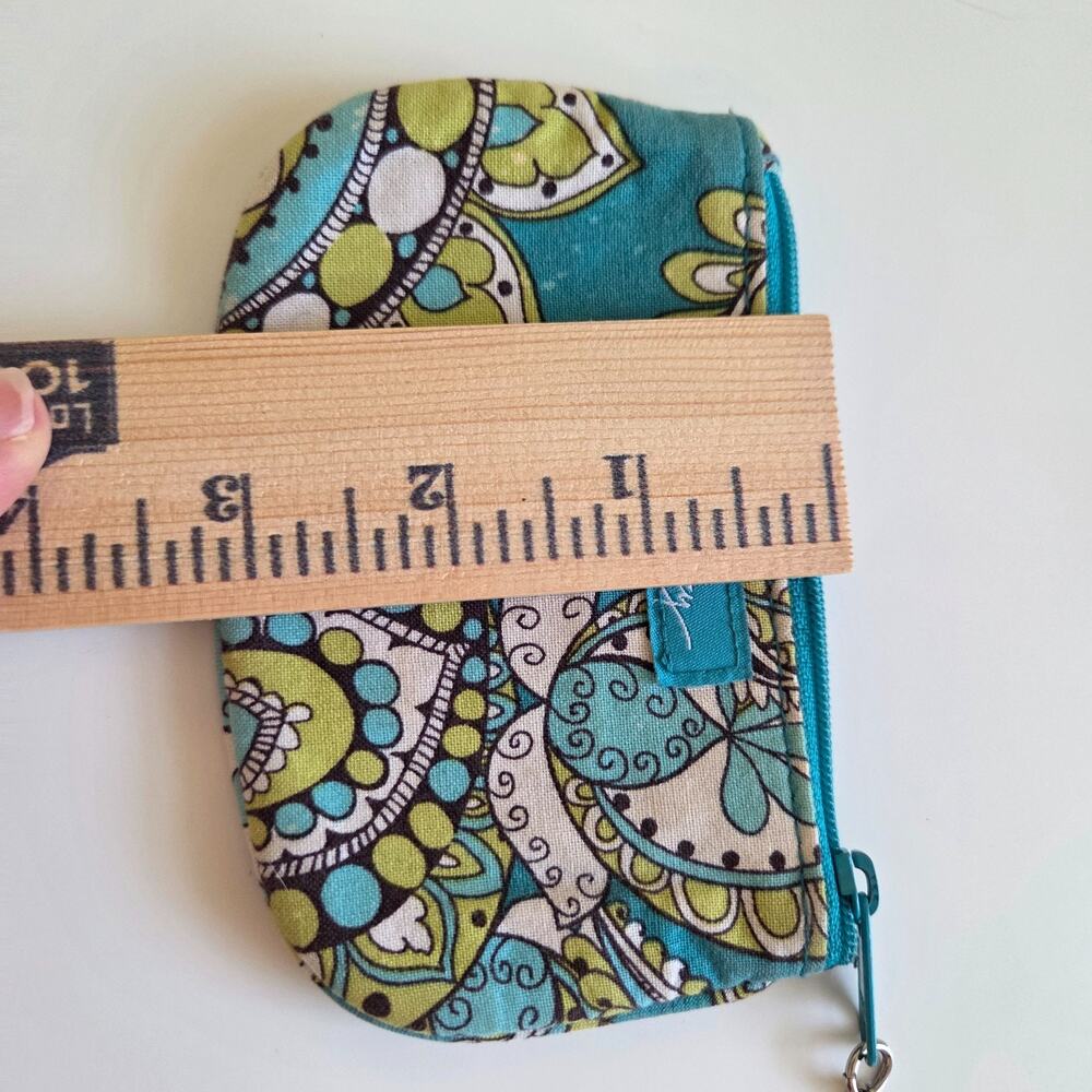 Vera Bradley Peacock Zip ID Case Coin Purse Keychain Teal Green - Picture 4 of 8